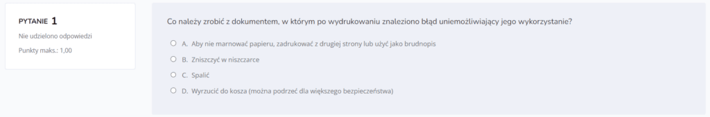 Pytanie w puli Quizu na platformie Moodle