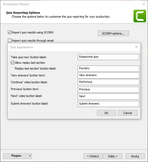 Wideo mp4 z quizuem w Camtasia